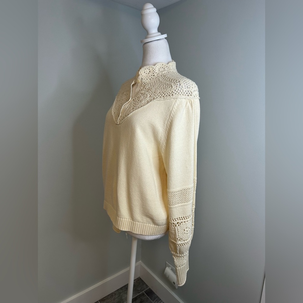 Ba&Sh Pino Off White Crochet Neutral Cotton Knit Sweater Size Small - Picture 7 of 17